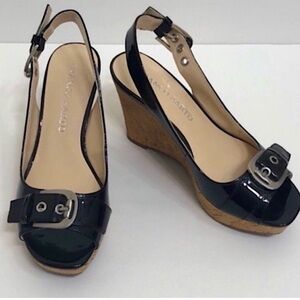 Franco Sarto Black Slingback Wedges with Peep-Toe